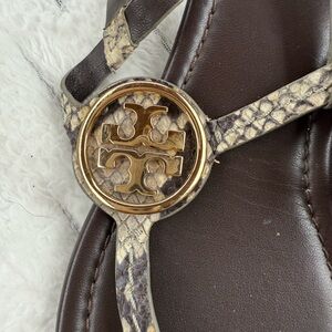 Tory Burch Black and Silver Snakeskin Sandals